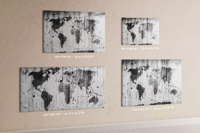 Magnetic writing board World map on wood