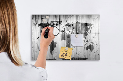 Magnetic erase board World map on wood