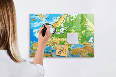 Magnetic writing board Geography world map