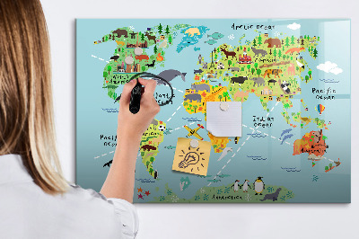 Magnetic writing board World map with animals