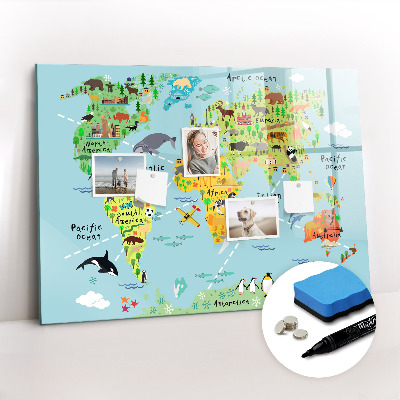 Magnetic writing board World map with animals