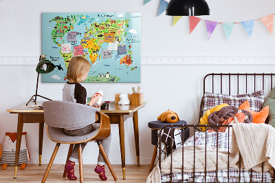 Magnetic writing board World map with animals