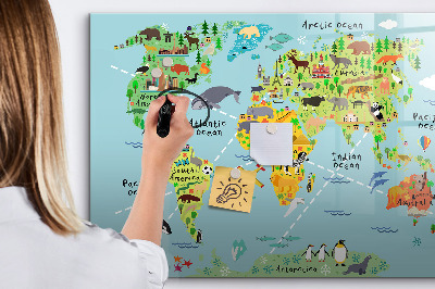 Magnetic writing board World map with animals