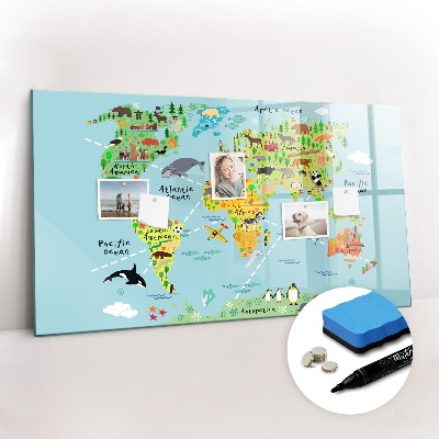 Magnetic writing board World map with animals