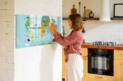 Magnetic writing board World map with animals