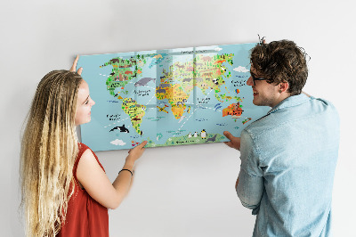 Magnetic writing board World map with animals