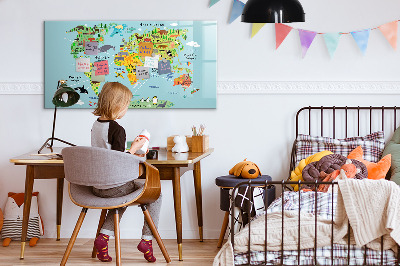 Magnetic writing board World map with animals