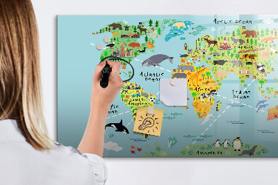Magnetic writing board World map with animals