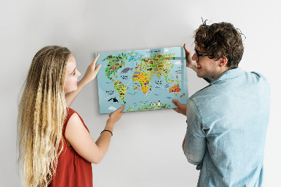 Magnetic writing board World map with animals