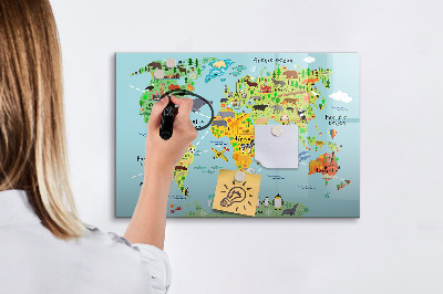 Magnetic writing board World map with animals
