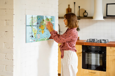 Magnetic writing board World map with animals