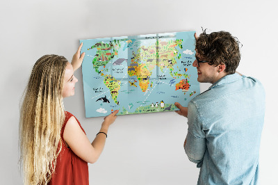 Magnetic writing board World map with animals