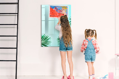 Glass dry erase board magnetic Tropical leaves