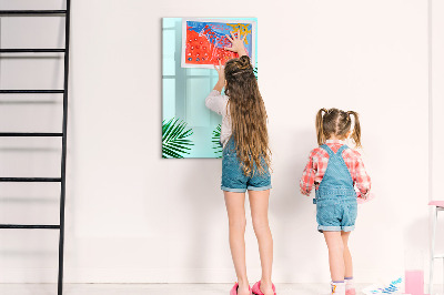 Glass dry erase board magnetic Tropical leaves