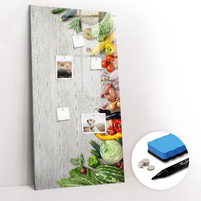 Magnetic writing board Vegetables on Wood