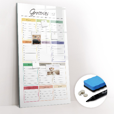 Glass dry erase board magnetic Weekly meal planner
