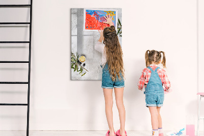 Glass dry erase board magnetic Pastel Leaves