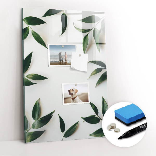 Glass dry erase board magnetic Green leaf frame