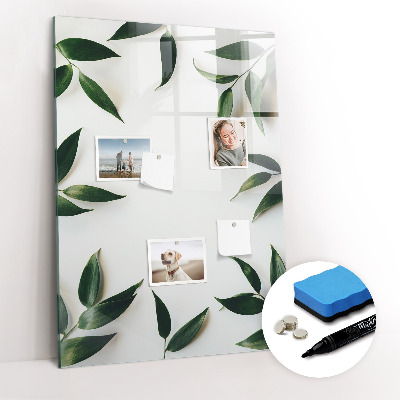 Glass dry erase board magnetic Green leaf frame