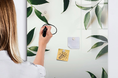 Glass dry erase board magnetic Green leaf frame