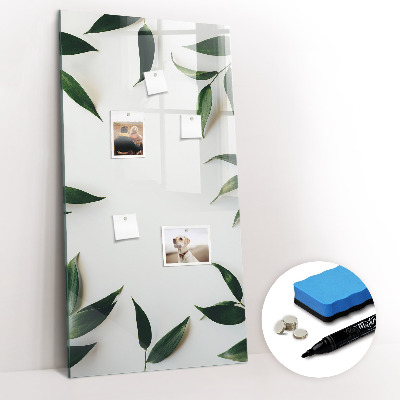 Glass dry erase board magnetic Green leaf frame