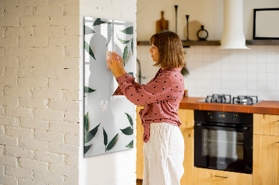 Glass dry erase board magnetic Green leaf frame