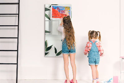 Glass dry erase board magnetic Green leaf frame