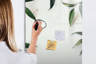 Glass dry erase board magnetic Green leaf frame