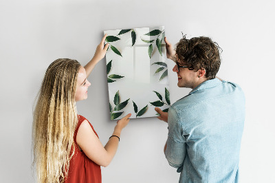 Glass dry erase board magnetic Green leaf frame