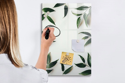 Glass dry erase board magnetic Green leaf frame