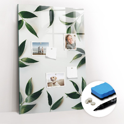 Glass dry erase board magnetic Green leaf frame