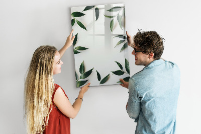 Glass dry erase board magnetic Green leaf frame