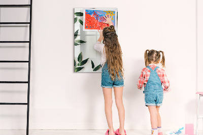 Glass dry erase board magnetic Green leaf frame