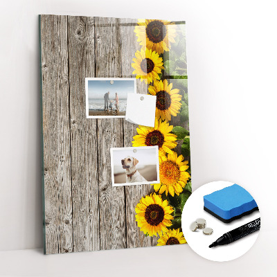 Glass dry erase board magnetic Wood sunflowers