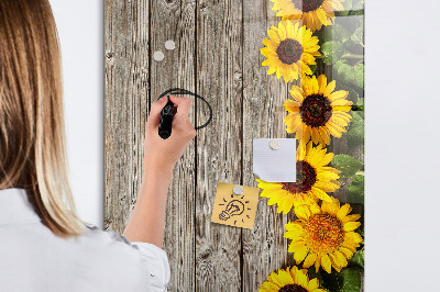 Glass dry erase board magnetic Wood sunflowers