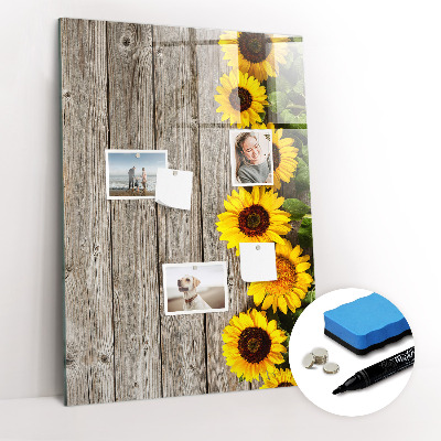 Glass dry erase board magnetic Wood sunflowers