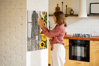 Glass dry erase board magnetic Wood sunflowers