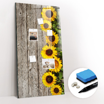 Glass dry erase board magnetic Wood sunflowers
