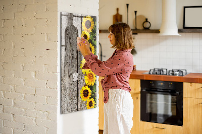Glass dry erase board magnetic Wood sunflowers