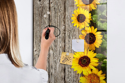 Magnetic board with marker Wood sunflowers