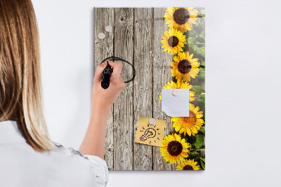 Glass dry erase board magnetic Wood sunflowers