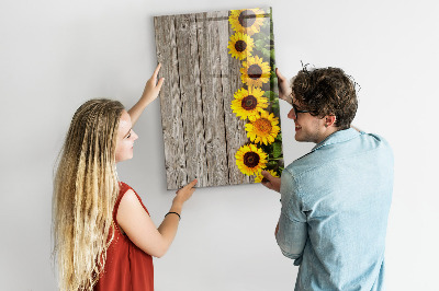 Glass dry erase board magnetic Wood sunflowers