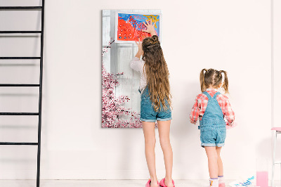 Magnetic marker board Flowers on wood