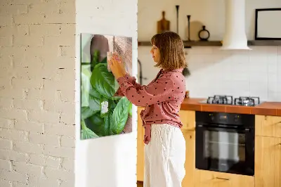 Magnetic glass dry erase board with basil leaves design