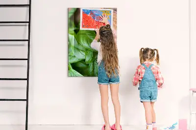 Magnetic glass dry erase board with basil leaves design