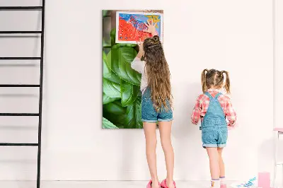 Magnetic glass dry erase board with basil leaves design