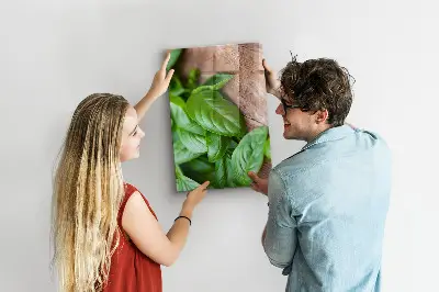Magnetic glass dry erase board with basil leaves design
