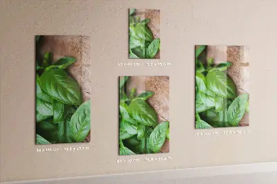 Magnetic glass dry erase board with basil leaves design