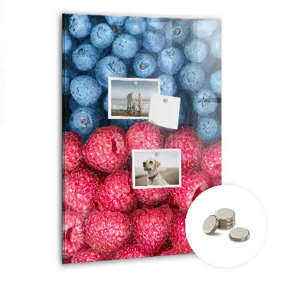 Magnetic glass dry erase board featuring blueberries and raspberries