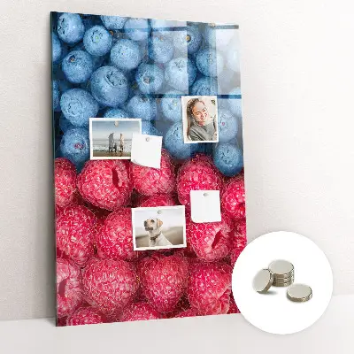 Magnetic glass dry erase board featuring blueberries and raspberries
